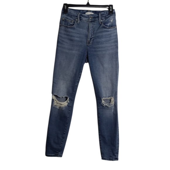GOOD AMERICAN Blue High Rise Distressed Stretch Sculpting Skinny Jeans Size 2/26 - Picture 1 of 16
